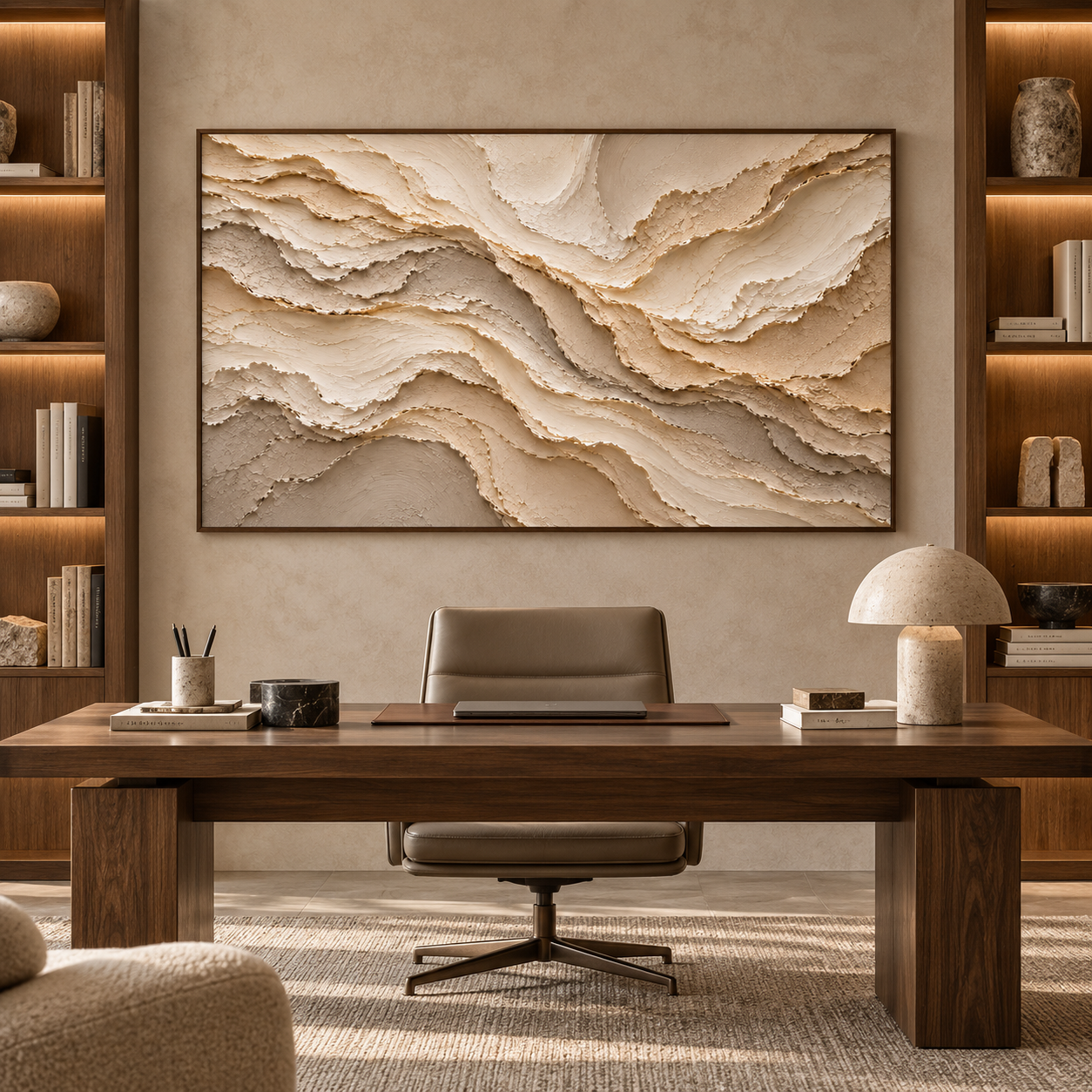 Large Horizontal 3D Textured Beige Abstract Canvas Wall Art – Hand-Painted Sand Dunes Impasto Oil Painting, Wabi-Sabi Neutral Palette Knife Art for Living Room Over Sofa & Bedroom Decor TEXVAS | Textured Canvas Art