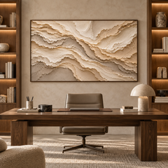 Large Horizontal 3D Textured Beige Abstract Canvas Wall Art – Hand-Painted Sand Dunes Impasto Oil Painting, Wabi-Sabi Neutral Palette Knife Art for Living Room Over Sofa & Bedroom Decor TEXVAS | Textured Canvas Art