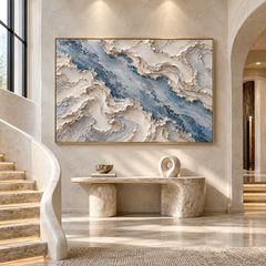 Large Horizontal 3D Textured Ocean Wave Canvas Wall Art – Hand-Painted Blue & Cream Impasto Oil Painting, Coastal Abstract Palette Knife River Art for Living Room, Bedroom & Office Decor TEXVAS | Textured Canvas Art
