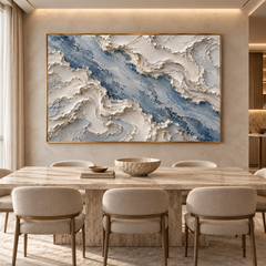 Large Horizontal 3D Textured Ocean Wave Canvas Wall Art – Hand-Painted Blue & Cream Impasto Oil Painting, Coastal Abstract Palette Knife River Art for Living Room, Bedroom & Office Decor TEXVAS | Textured Canvas Art