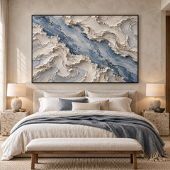 Large Horizontal 3D Textured Ocean Wave Canvas Wall Art – Hand-Painted Blue & Cream Impasto Oil Painting, Coastal Abstract Palette Knife River Art for Living Room, Bedroom & Office Decor TEXVAS | Textured Canvas Art