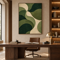 Modern Organic Wave Abstract Canvas Wall Art – Hand-Painted Forest Green & Beige Textured Oil Painting, Mid-Century Curved Abstract Art for Living Room, Bedroom & Office Decor TEXVAS | Textured Canvas Art