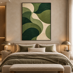 Modern Organic Wave Abstract Canvas Wall Art – Hand-Painted Forest Green & Beige Textured Oil Painting, Mid-Century Curved Abstract Art for Living Room, Bedroom & Office Decor TEXVAS | Textured Canvas Art