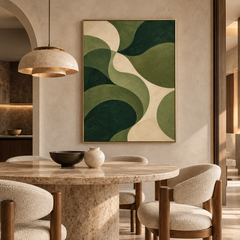 Modern Organic Wave Abstract Canvas Wall Art – Hand-Painted Forest Green & Beige Textured Oil Painting, Mid-Century Curved Abstract Art for Living Room, Bedroom & Office Decor TEXVAS | Textured Canvas Art