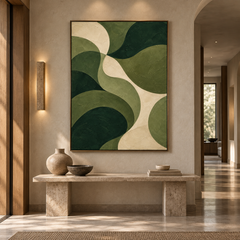 Modern Organic Wave Abstract Canvas Wall Art – Hand-Painted Forest Green & Beige Textured Oil Painting, Mid-Century Curved Abstract Art for Living Room, Bedroom & Office Decor TEXVAS | Textured Canvas Art