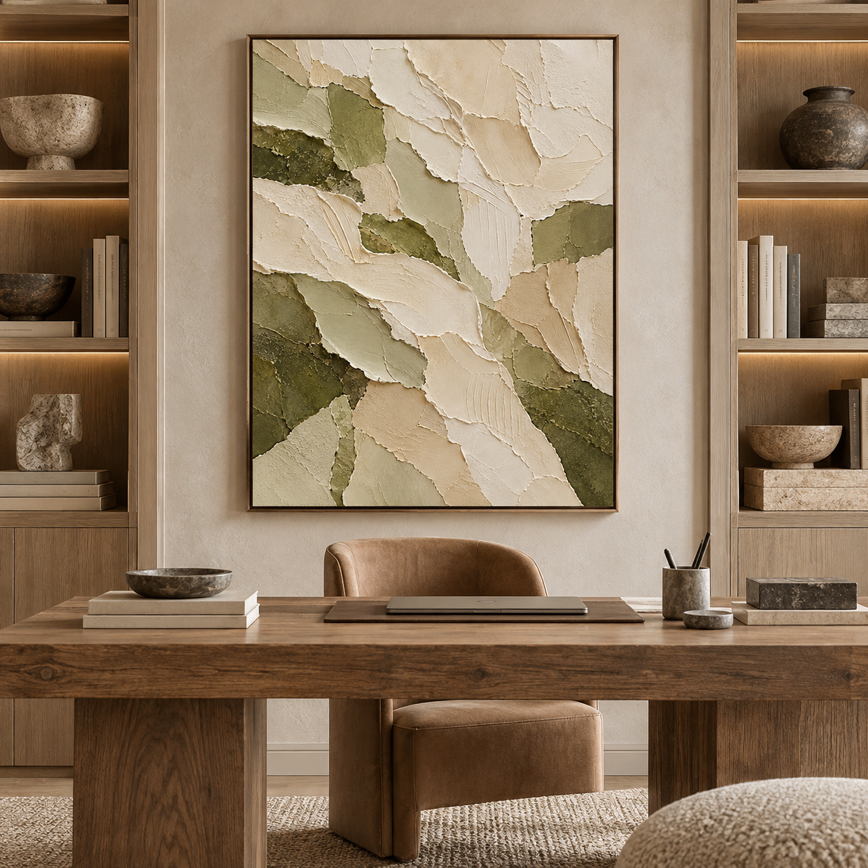 Large 3D Textured Abstract Canvas Wall Art – Hand-Painted Modern Organic Impasto Oil Painting, Olive Green & Beige Palette Knife Art for Living Room, Bedroom & Office Decor (Framed or Unframed) TEXVAS | Textured Canvas Art