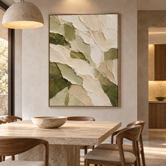 Large 3D Textured Abstract Canvas Wall Art – Hand-Painted Modern Organic Impasto Oil Painting, Olive Green & Beige Palette Knife Art for Living Room, Bedroom & Office Decor (Framed or Unframed) TEXVAS | Textured Canvas Art