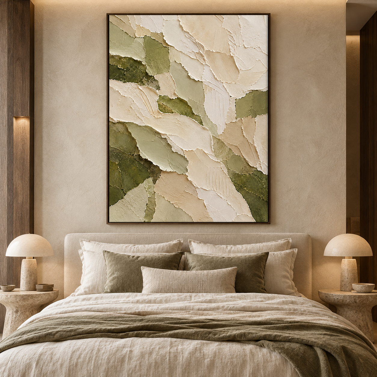 Large 3D Textured Abstract Canvas Wall Art – Hand-Painted Modern Organic Impasto Oil Painting, Olive Green & Beige Palette Knife Art for Living Room, Bedroom & Office Decor (Framed or Unframed) TEXVAS | Textured Canvas Art