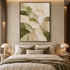 Large 3D Textured Abstract Canvas Wall Art – Hand-Painted Modern Organic Impasto Oil Painting, Olive Green & Beige Palette Knife Art for Living Room, Bedroom & Office Decor (Framed or Unframed) TEXVAS | Textured Canvas Art