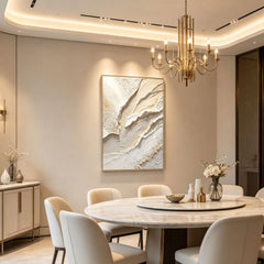 Modern Luxury 3D Texture Abstract Art Painting (Hand-Painted Cream & Gold Accented Horizontal Living Room Wall Decor)