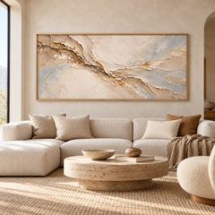 Earth Veins – Hand-Painted 3D Beige & Gold Weathered Canyon Textured Canvas Wall Art | Minimalist Wabi-Sabi Framed Artwork TEXVAS | Textured Canvas Art