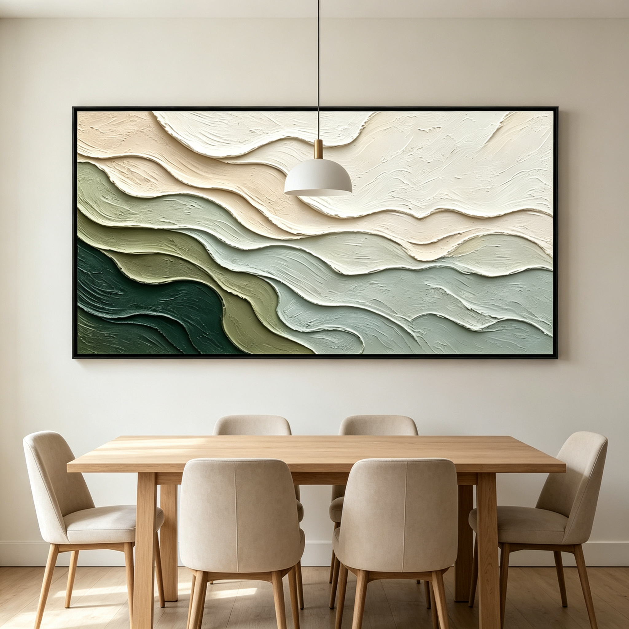 Emerald Wave - Minimalist 3D Textured Impasto Oil Painting on Canvas TEXVAS | 100% Hand-Painted Textured & Impasto Wall Art