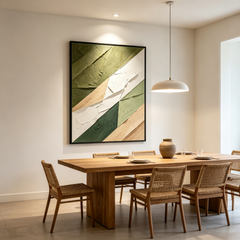 Modern Abstract Geometric 3D Texture Art – Hand-Painted Sage & Olive Green Color-Blocking (Vertical Wall Decor)