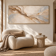 Earth Veins – Hand-Painted 3D Beige & Gold Weathered Canyon Textured Canvas Wall Art | Minimalist Wabi-Sabi Framed Artwork TEXVAS | Textured Canvas Art