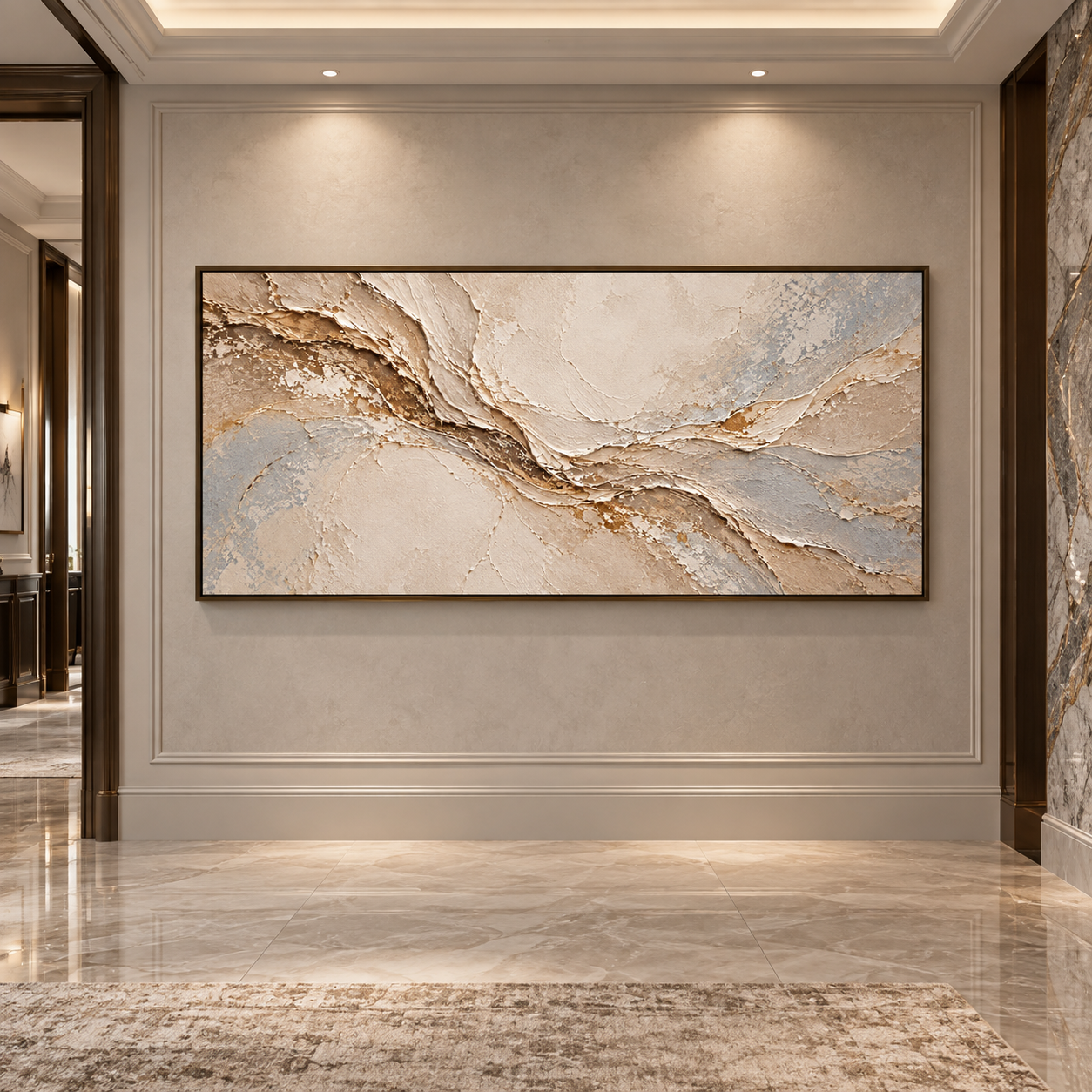 Earth Veins – Hand-Painted 3D Beige & Gold Weathered Canyon Textured Canvas Wall Art | Minimalist Wabi-Sabi Framed Artwork TEXVAS | Textured Canvas Art