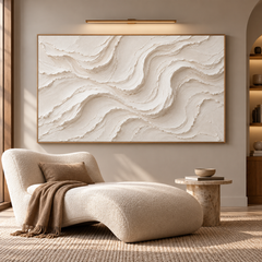 Large Horizontal 3D Textured White Canvas Wall Art – Hand-Painted Off-White & Cream Wave Plaster Oil Painting, Minimalist Modern Wabi-Sabi Flowing Line Palette Knife Art for Living Room Over Sofa & Bedroom Decor TEXVAS | Textured Canvas Art