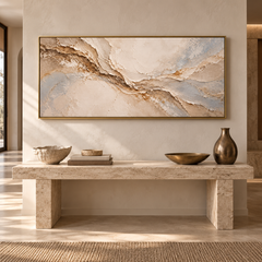 Earth Veins – Hand-Painted 3D Beige & Gold Weathered Canyon Textured Canvas Wall Art | Minimalist Wabi-Sabi Framed Artwork TEXVAS | Textured Canvas Art
