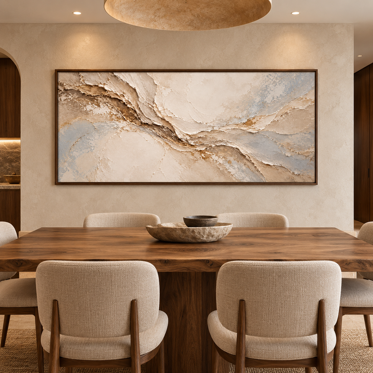 Earth Veins – Hand-Painted 3D Beige & Gold Weathered Canyon Textured Canvas Wall Art | Minimalist Wabi-Sabi Framed Artwork TEXVAS | Textured Canvas Art
