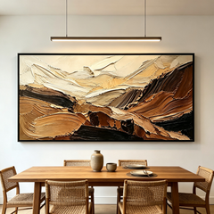 Earthy Mountain 3D Texture Art – Hand-Painted Brown & Neutral Abstract Landscape (Horizontal Wall Decor)