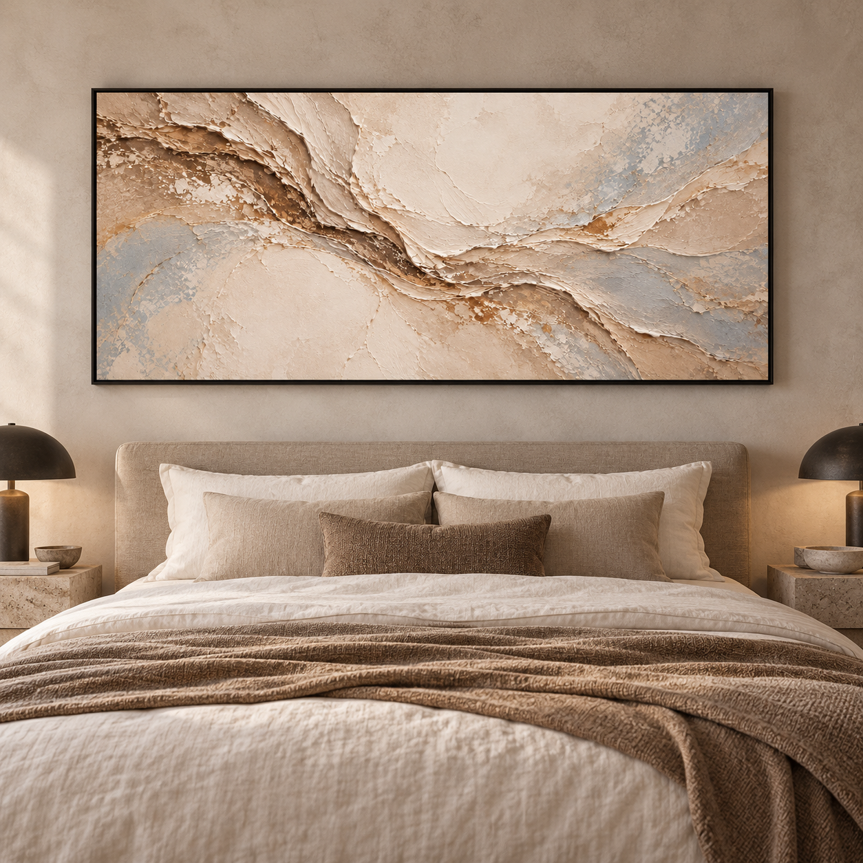 Earth Veins – Hand-Painted 3D Beige & Gold Weathered Canyon Textured Canvas Wall Art | Minimalist Wabi-Sabi Framed Artwork TEXVAS | Textured Canvas Art
