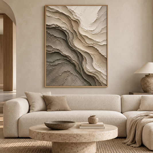 Large 3D Textured Abstract Canvas Wall Art – Hand-Painted Wabi-Sabi Impasto Oil Painting, Modern Neutral Wave Textured Painting for Living Room, Bedroom & Office Decor TEXVAS | Textured Canvas Art