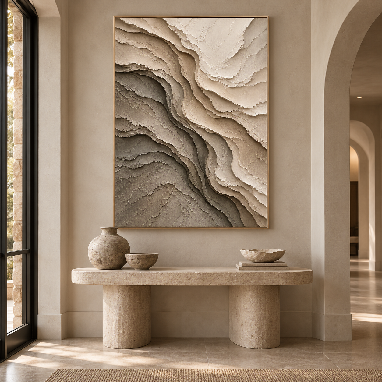 Large 3D Textured Abstract Canvas Wall Art – Hand-Painted Wabi-Sabi Impasto Oil Painting, Modern Neutral Wave Textured Painting for Living Room, Bedroom & Office Decor TEXVAS | Textured Canvas Art