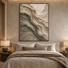 Large 3D Textured Abstract Canvas Wall Art – Hand-Painted Wabi-Sabi Impasto Oil Painting, Modern Neutral Wave Textured Painting for Living Room, Bedroom & Office Decor TEXVAS | Textured Canvas Art