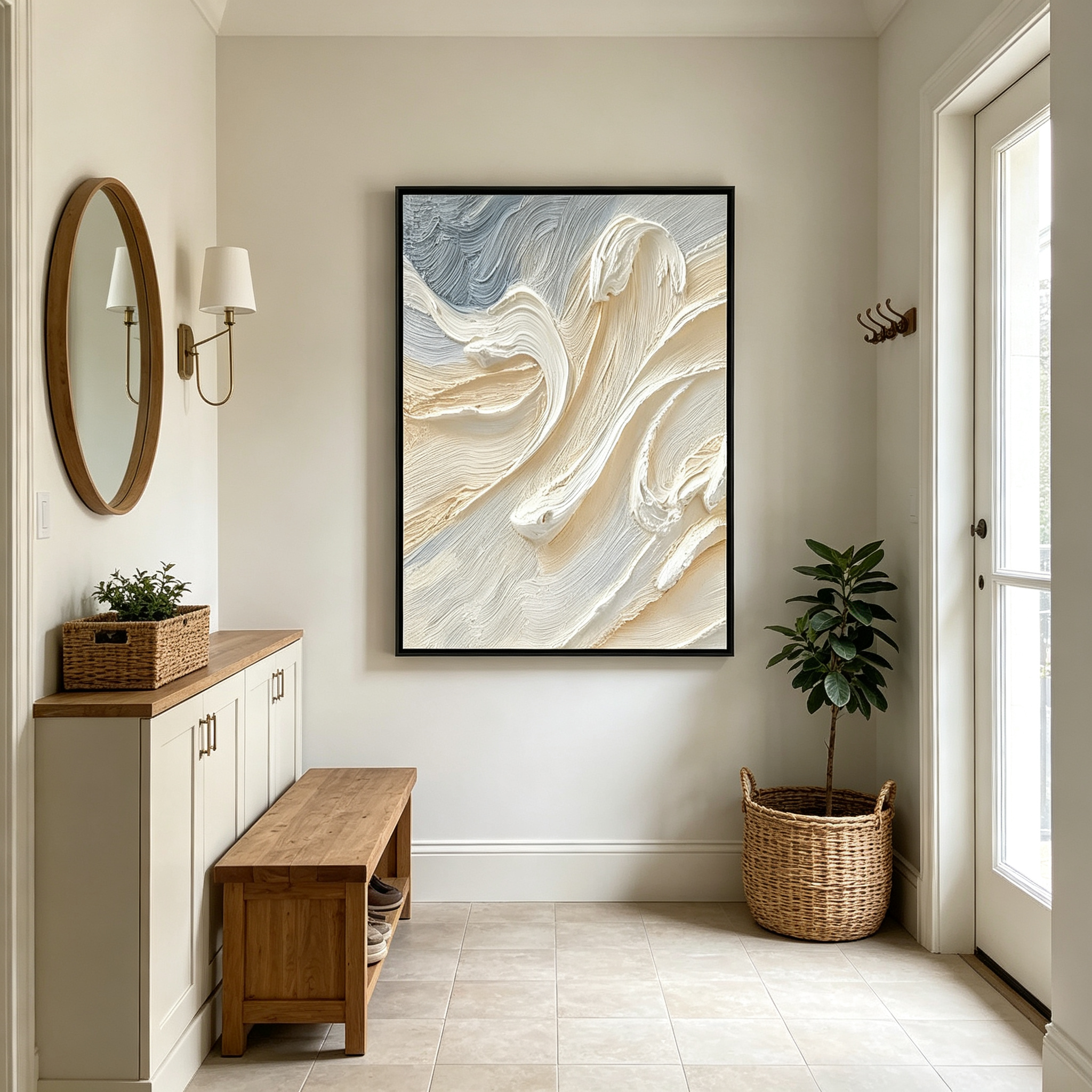 Modern Cream 3D Textured Wave Wall Decor – Large Horizontal Hand-Painted Oil Painting for Living Room & Bedroom TEXVAS | 100% Hand-Painted Textured & Impasto Wall Art