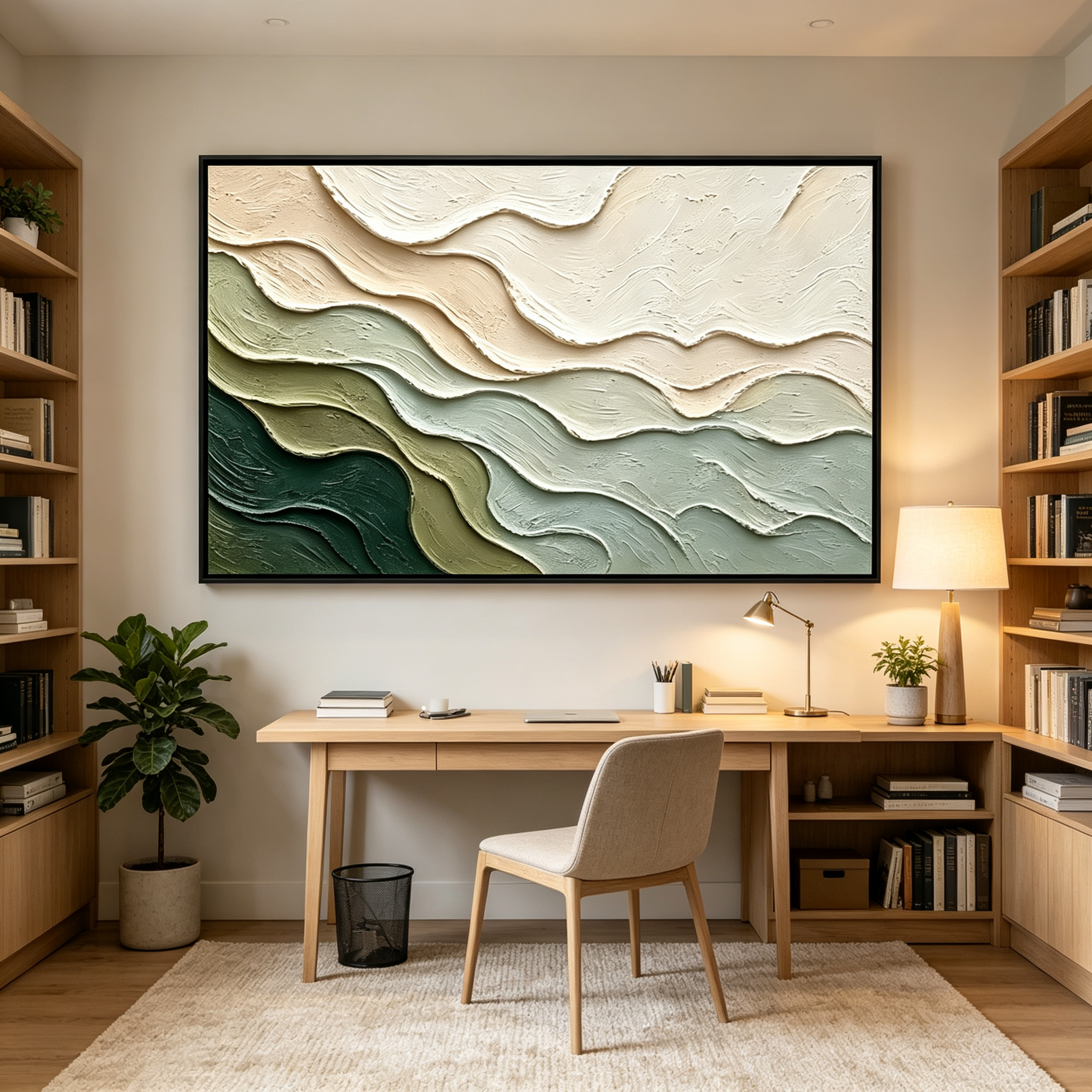 Emerald Wave - Minimalist 3D Textured Impasto Oil Painting on Canvas TEXVAS | 100% Hand-Painted Textured & Impasto Wall Art