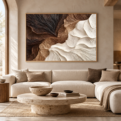 Contrast Wings – Hand-Painted 3D Dark Chocolate & Cream Textured Canvas Wall Art | Earthy Wabi-Sabi Framed Artwork TEXVAS | Textured Canvas Art