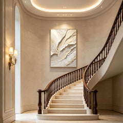 Modern Luxury 3D Texture Abstract Art Painting (Hand-Painted Cream & Gold Accented Horizontal Living Room Wall Decor)