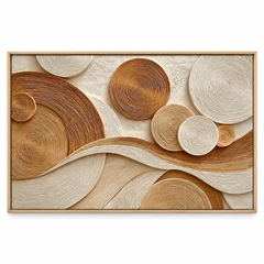 Large Horizontal 3D Textured Beige & Brown Canvas Wall Art – Hand-Painted Geometric Concentric Circles & Waves Impasto Oil Painting, Modern Wabi-Sabi Tree Ring Plaster Art for Living Room Over Sofa Decor TEXVAS | Textured Canvas Art