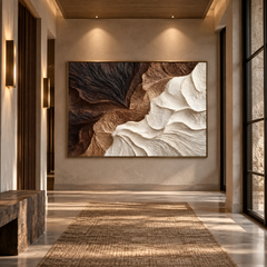 Contrast Wings – Hand-Painted 3D Dark Chocolate & Cream Textured Canvas Wall Art | Earthy Wabi-Sabi Framed Artwork TEXVAS | Textured Canvas Art