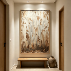 "Rustic Timelessness" – Wabi-Sabi Heavy Textured Impasto Canvas Art (Neutral Distressed Earth-Tone Framed Wall Decor)