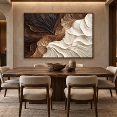 Contrast Wings – Hand-Painted 3D Dark Chocolate & Cream Textured Canvas Wall Art | Earthy Wabi-Sabi Framed Artwork TEXVAS | Textured Canvas Art
