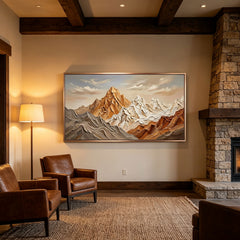 Majestic Mountain Peak Relief | Large Handmade 3D Textured Canvas Art for Contemporary Statement Wall Decor