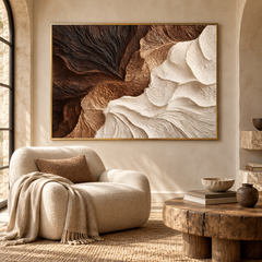 Contrast Wings – Hand-Painted 3D Dark Chocolate & Cream Textured Canvas Wall Art | Earthy Wabi-Sabi Framed Artwork TEXVAS | Textured Canvas Art