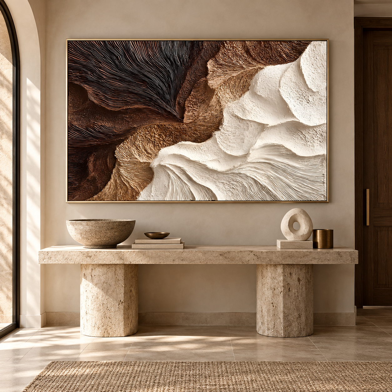 Contrast Wings – Hand-Painted 3D Dark Chocolate & Cream Textured Canvas Wall Art | Earthy Wabi-Sabi Framed Artwork TEXVAS | Textured Canvas Art