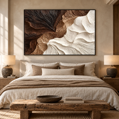 Contrast Wings – Hand-Painted 3D Dark Chocolate & Cream Textured Canvas Wall Art | Earthy Wabi-Sabi Framed Artwork TEXVAS | Textured Canvas Art
