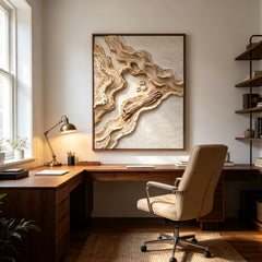 Horizon Árido | Arte paisajístico desértico texturizado 3D hecho a mano, gran relieve abstracto Gobi para decoración contemporánea de hogar con tonos tierra #TX26007