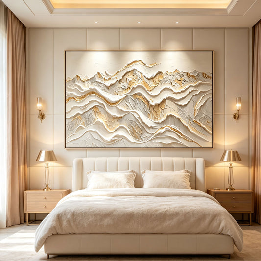 [Golden Peaks] Abstract Textured Relief Painting — Mountain Serenity Series | Ethereal Summit | Luxurious 3D Wall Art