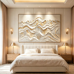 [Golden Peaks] Abstract Textured Relief Painting — Mountain Serenity Series | Ethereal Summit | Luxurious 3D Wall Art
