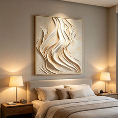 Arte de pared texturizado de olas oceánicas en 3D, arte de pared grande Wabi-Sabi, pintura minimalista sobre lienzo, arte de pared de yeso a la moda, decoración moderna para sala de estar
