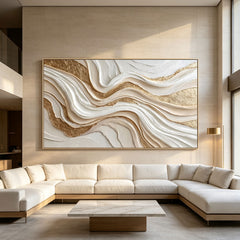 [Golden Fluidity] Abstract Textured Relief Painting — Luxury Modern Collection | Ethereal Flow | Contemporary Statement Wall Art