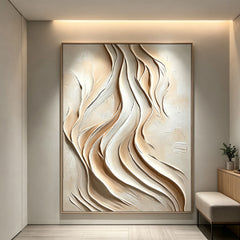 Arte de pared texturizado de olas oceánicas en 3D, arte de pared grande Wabi-Sabi, pintura minimalista sobre lienzo, arte de pared de yeso a la moda, decoración moderna para sala de estar