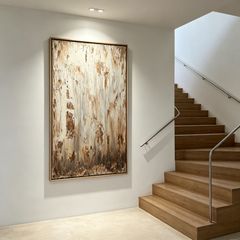 "Rustic Timelessness" – Wabi-Sabi Heavy Textured Impasto Canvas Art (Neutral Distressed Earth-Tone Framed Wall Decor)