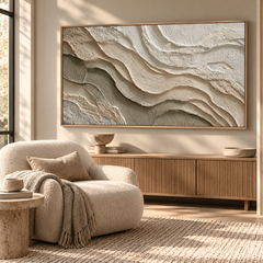 Serene Strata – Hand-Painted 3D Cream & Sand Textured Canvas Wall Art | Earthy Wabi-Sabi Framed Artwork TEXVAS | Textured Canvas Art