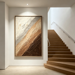 "Earthy Strata" – Modern Neutral Abstract Textured Heavy Impasto Canvas Art (Framed Earth-Tone Wall Decor)