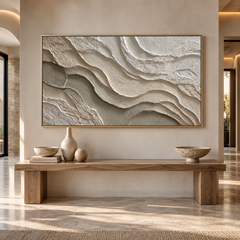 Serene Strata – Hand-Painted 3D Cream & Sand Textured Canvas Wall Art | Earthy Wabi-Sabi Framed Artwork TEXVAS | Textured Canvas Art