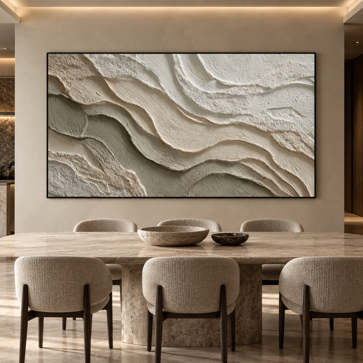 Serene Strata – Hand-Painted 3D Cream & Sand Textured Canvas Wall Art | Earthy Wabi-Sabi Framed Artwork TEXVAS | Textured Canvas Art
